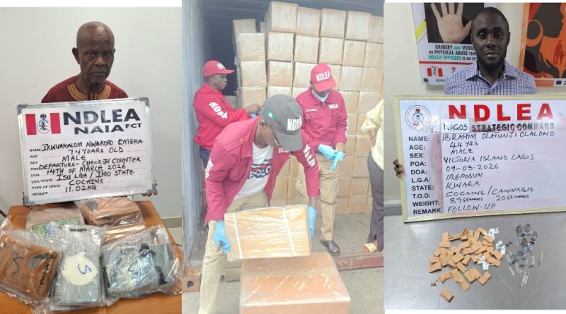 UK-bound 74-year-old grandpa arrested at Abuja airport with 11kg cocaine in balloons… As NDLEA intercepts 339,800 bottles of codeine shipment, others during different raids