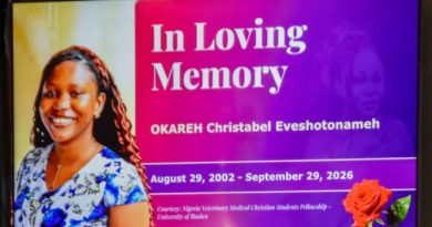 SAD: UI Mourns 23-Year-Old Veterinary Student, Christabel Okareh